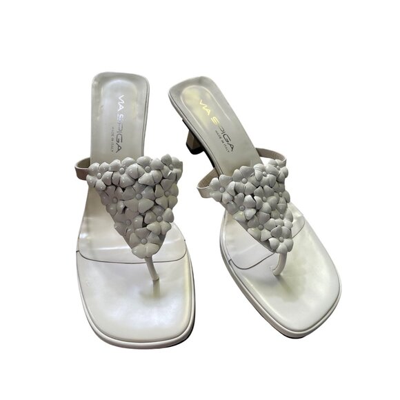 Via Spiga womans tan leather Flower kitten Heeled Sandals Size 7.5M SKU 8584 - Picture 12 of 12